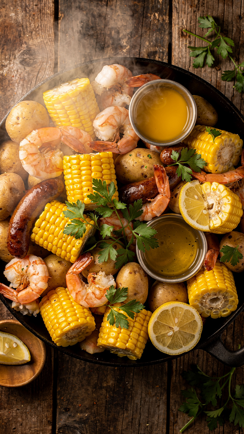 Colorful Shrimp Boil with Corn and Potatoes